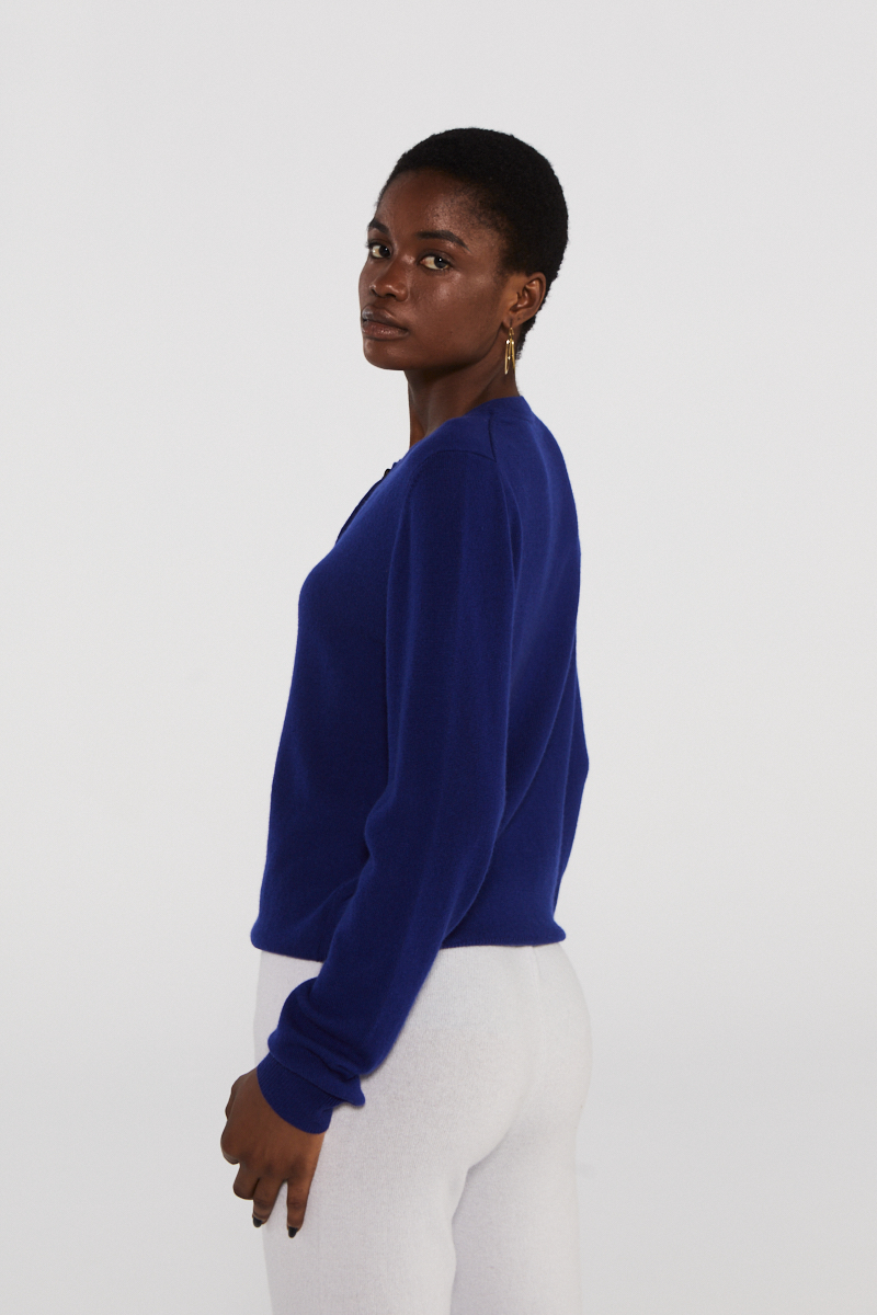 Premium Navy Cashmere Cardigan Pullover