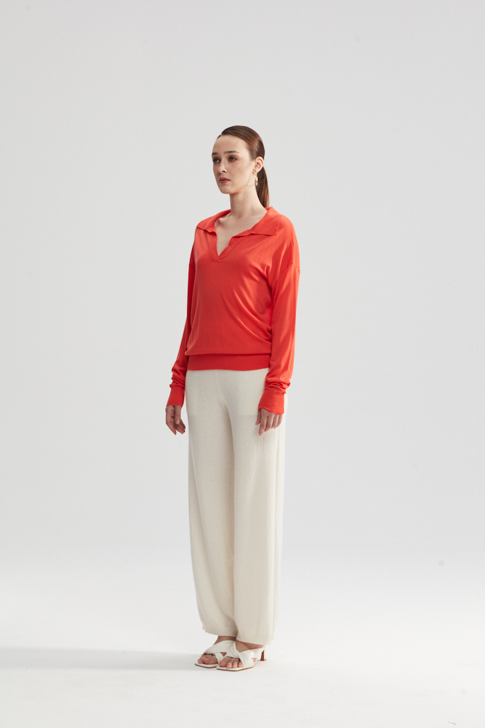 Orange langen Ärmel-Strickpullover