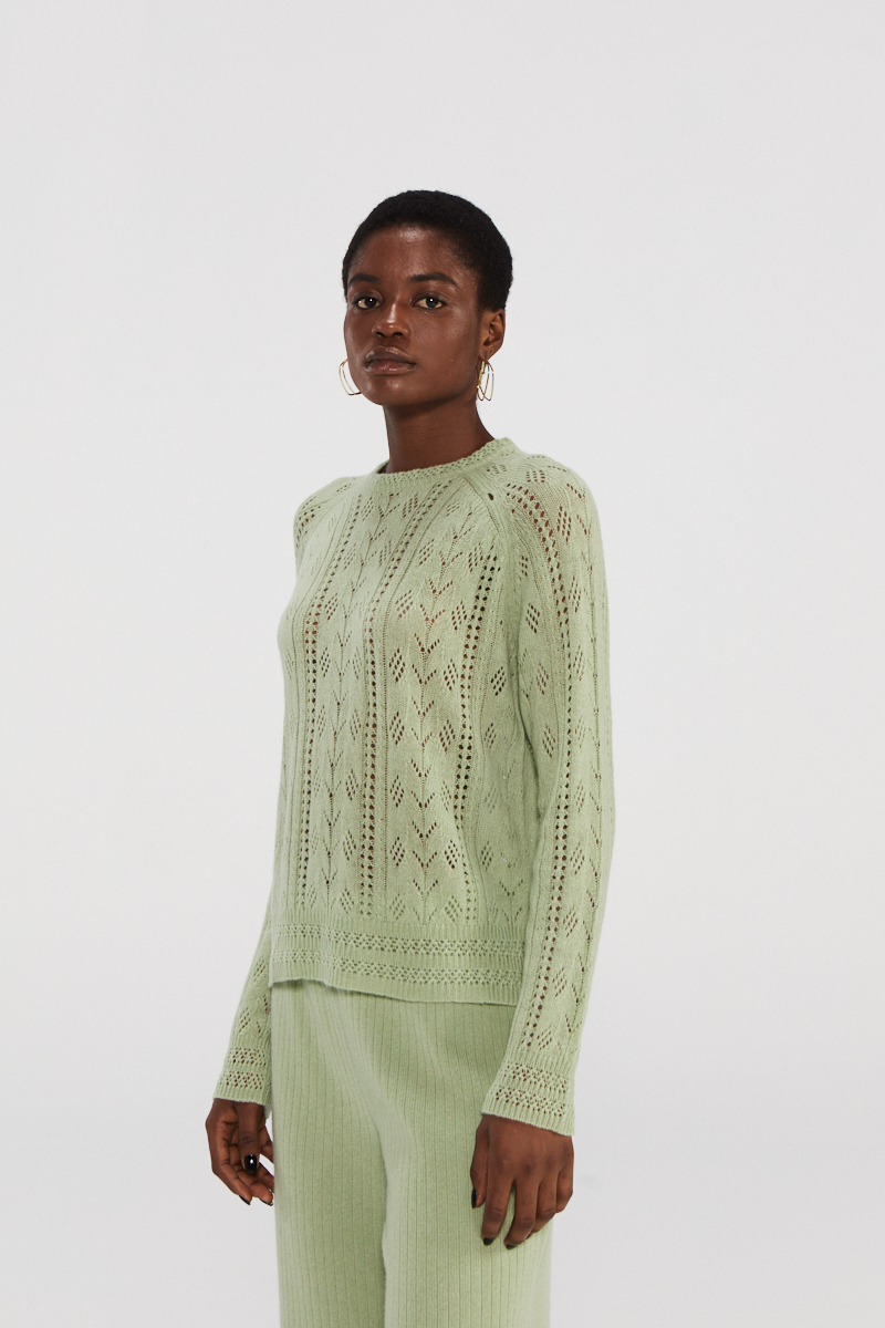 Leichter Kaschmirpullover mit Openwork -Design
