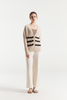 Damen V Neck Weizenstreifen reine Kaschmirknopf Strickjacke 