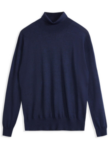 Herren hoher Nackenpullover purer Wolle Navy Pullover