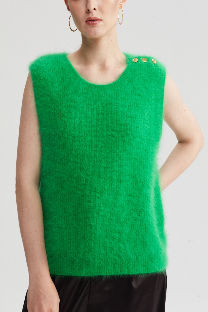 Hellgrünes Strickkragenweste