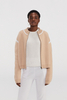 Beige Cashmere Strick Bomberjacke mit weißer Ausstattung