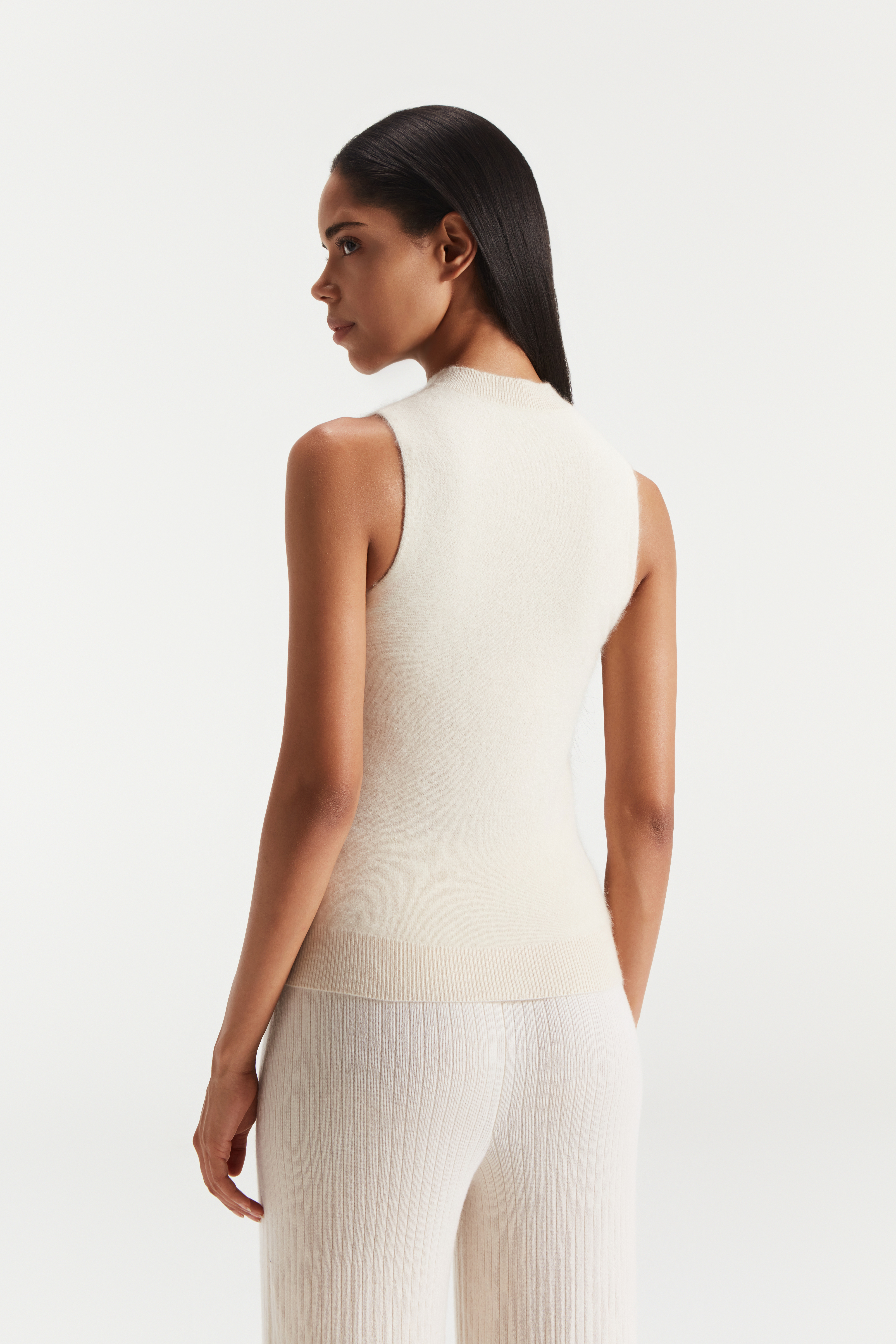 Weißer purer Kaschmir -Tank -Top -Pullover von Frauen