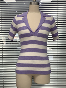 Damenwolle Open Neck Stripe Pullover