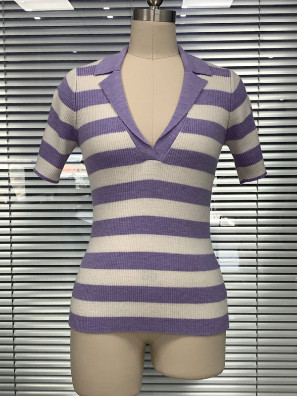 Damenwolle Open Neck Stripe Pullover