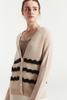 Damen V Neck Weizenstreifen reine Kaschmirknopf Strickjacke 