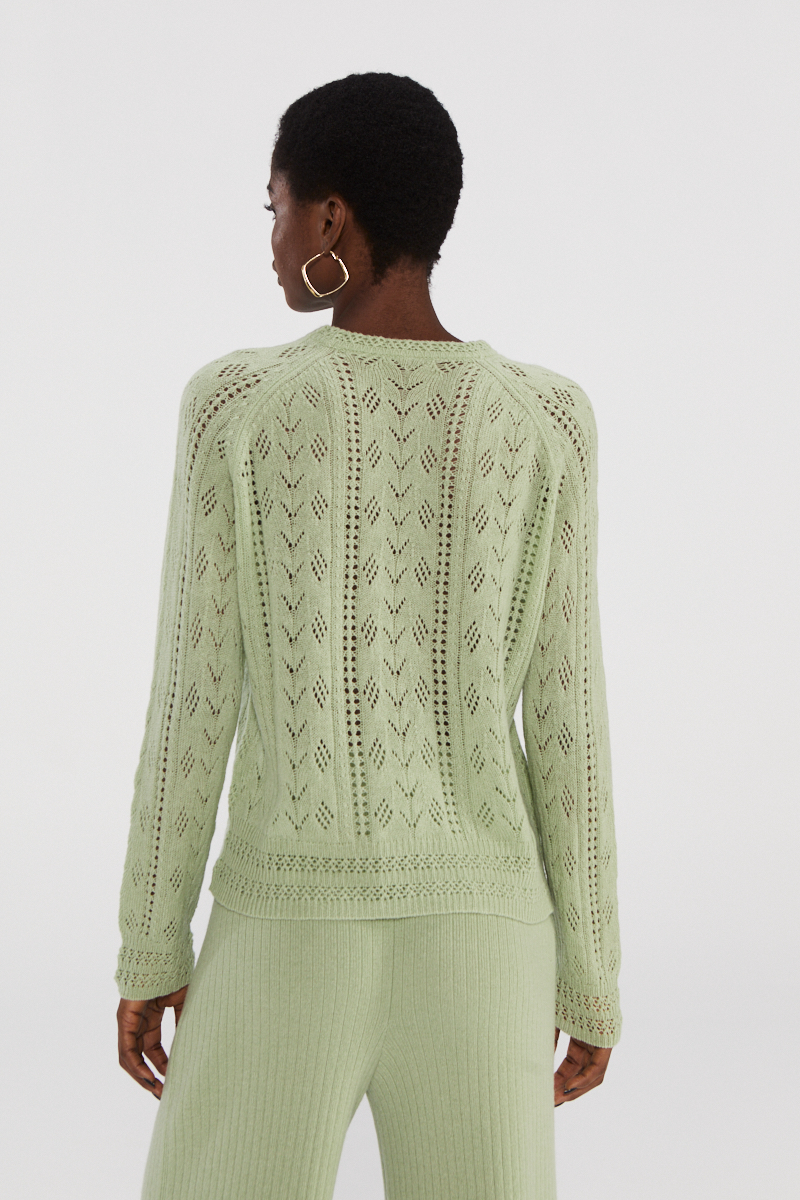 Hellgrüne Openwork Cashmere Top