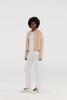 Beige Cashmere Strick Bomberjacke mit weißer Ausstattung