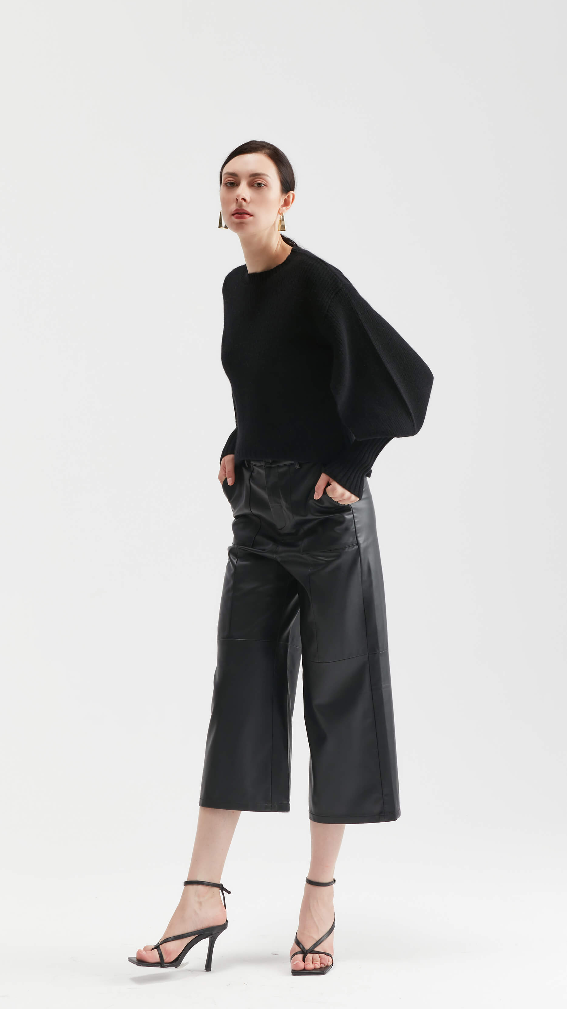 Fashion Design Black Cashmere Crewneck -Pullover
