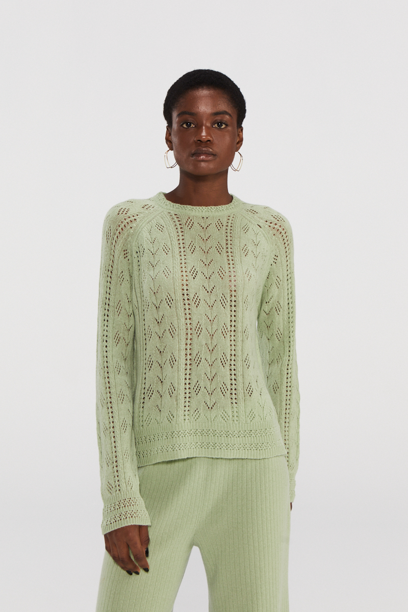 Hellgrüne Openwork Cashmere Top
