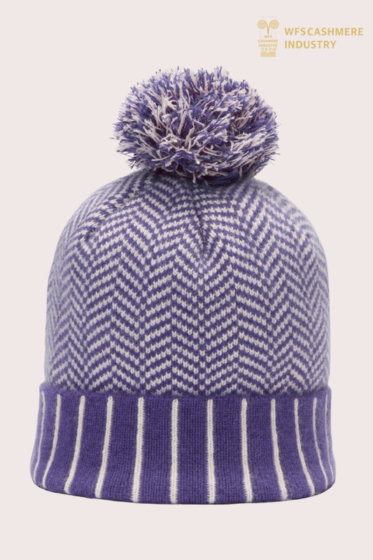 Hochwertige gestreifte Mütze aus reinem Kaschmir | Strickzubehör OEM