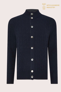 Grobstrick-Kaschmir-Cardigan für Herren mit Zopfmuster und Muschelknöpfen | OEM-Hersteller von Strickwaren