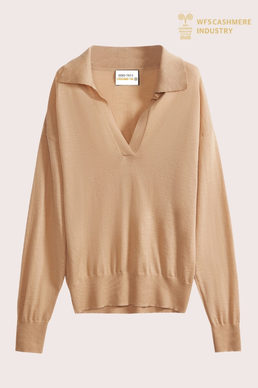 Premium-Pullover aus Kammgarnstrick mit offenem Hals | 16-Gauge OEM