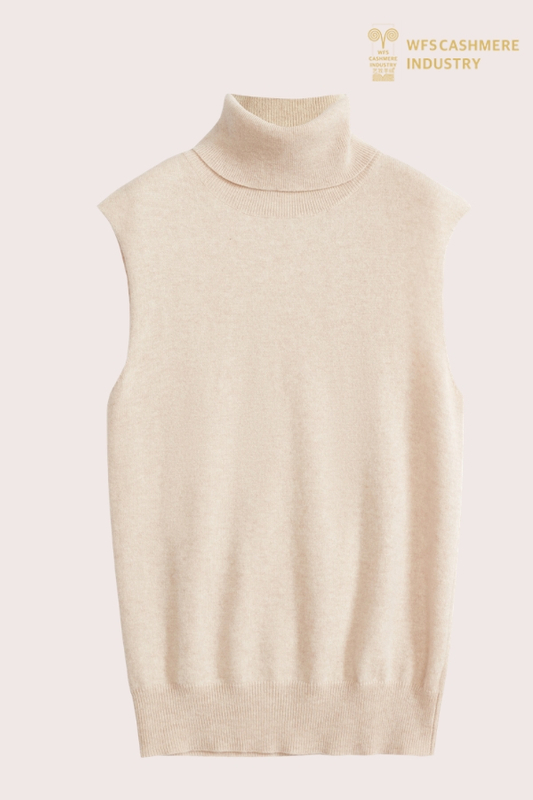 12GG Rollkragenpullover aus reinem Kaschmir ohne Ärmel | Luxus-Layering-OEM