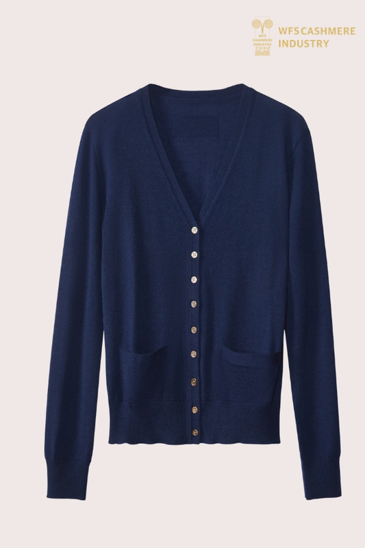 Hochwertiger 12GG-Cardigan aus reinem Kaschmir für Damen (klassisches Marineblau) | Kundenspezifischer OEM