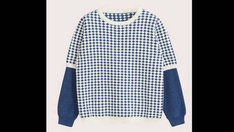 Boy's Blue Checkerboard Patchwork Cotton Cashmere Pullover Intarsia Kids Knitwear OEM_964_542.jpg