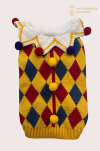 7GG Harlequin Jester Haustierpullover mit Pom-Pom-Kragen | Kostüm Haustier Strickwaren OEM