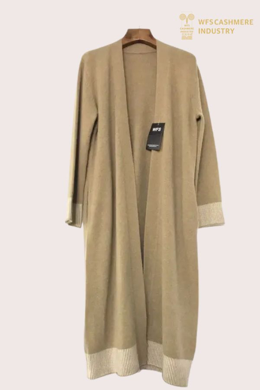 Hochwertiger langer Cardigan aus 7GG-Wollkaschmir für Damen | OEM-Hersteller von Strickwaren