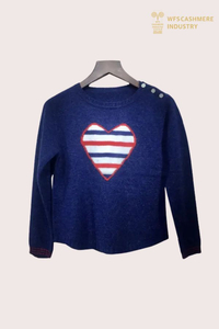 Mädchen-Pullover aus reinem Kaschmir mit Intarsien-Herz | Maßgeschneiderte Kinderstrickwaren OEM