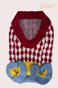 7GG Argyle-Haustierpullover mit V-Ausschnitt und Farbblockdesign | Preppy Pet Strickwaren OEM