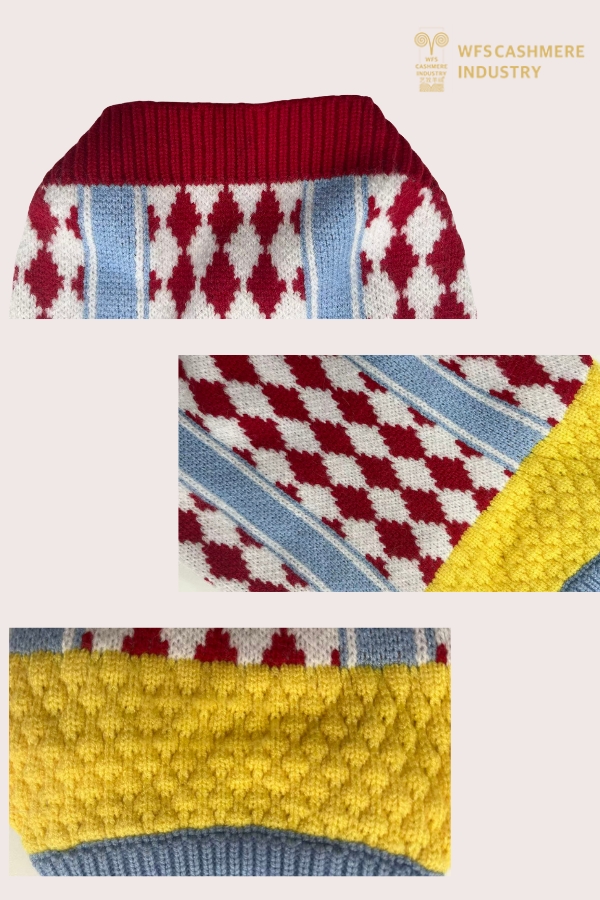 7GG Argyle-Haustierpullover mit V-Ausschnitt und Farbblockdesign | Preppy Pet Strickwaren OEM
