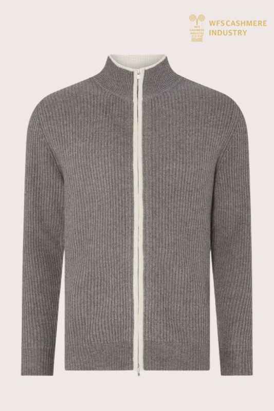 Herren-Cardigan mit Reißverschluss aus 12 GG reinem Kaschmir (Mikroripp) | Hersteller kundenspezifischer OEM-Strickwaren