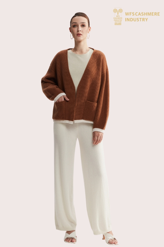 Premium 5GG grober gerippter Cardigan aus reinem Kaschmir mit V-Ausschnitt | Maßgeschneiderte OEM-Strickwaren