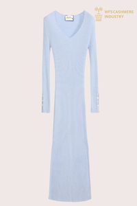 Elegantes langes Kleid aus Kaschmir mit V-Ausschnitt für Damen | Luxus-Strickwaren-OEM-Hersteller