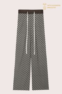 Schwarz-weiß gestreifte Strickhose mit weitem Bein und Schnürung für Damen | Resort Wear OEM-Hersteller