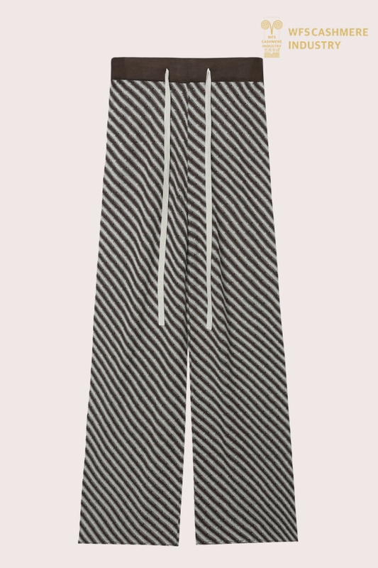 Schwarz-weiß gestreifte Strickhose mit weitem Bein und Schnürung für Damen | Resort Wear OEM-Hersteller