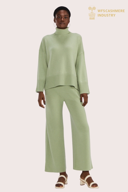Hellgrüne Strickhose mit weitem Bein für Damen | Fluid Loungewear OEM-Hersteller
