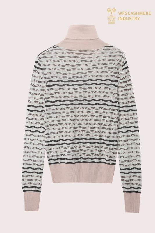 Maßgeschneiderter rosa gestreifter Rollkragenpullover | Kaschmir-Strickwaren OEM